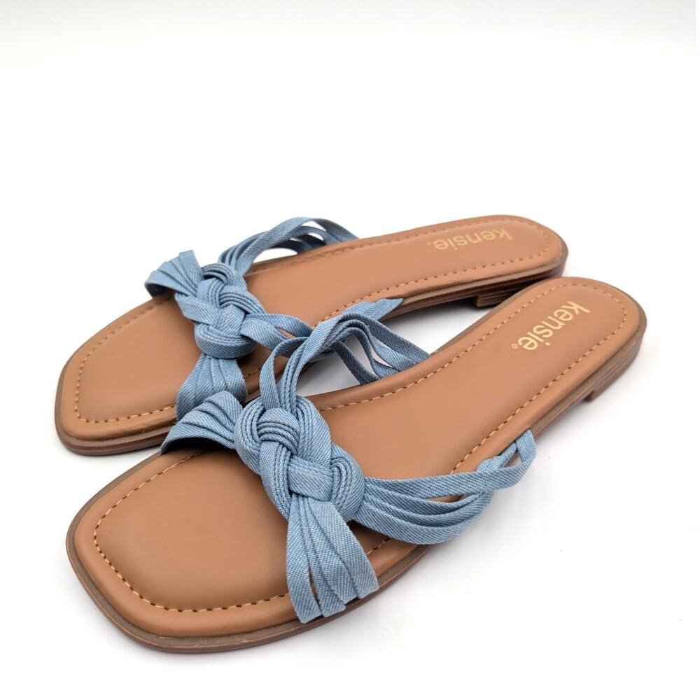 Kensie Raine Knotted Slide Sandal Slip On Women's Denim Blue Size US8.5M EU39